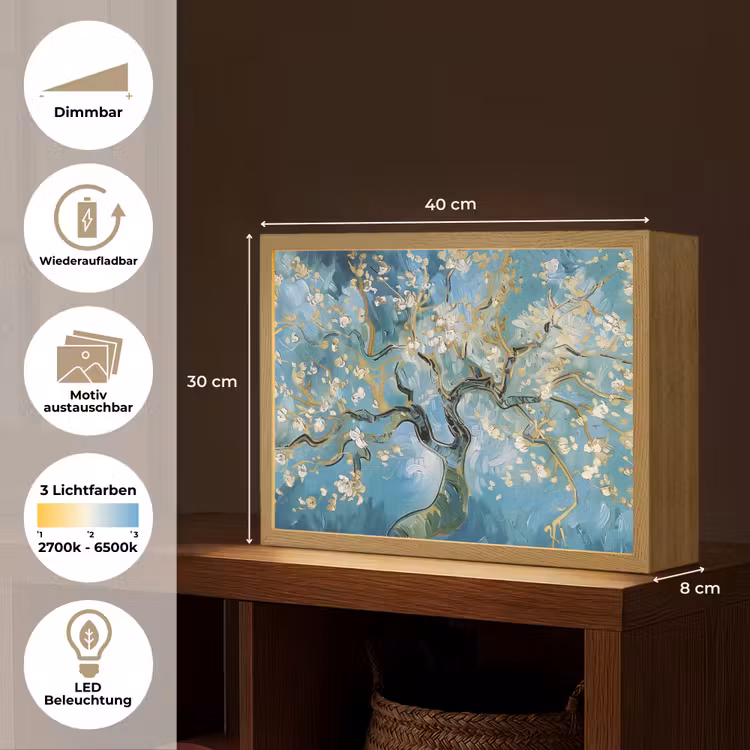 Amandelbloesem boom - Blauw - Abstract Light Box met batterij (Wandlamp) middel -USP_websiteoverzichtDE