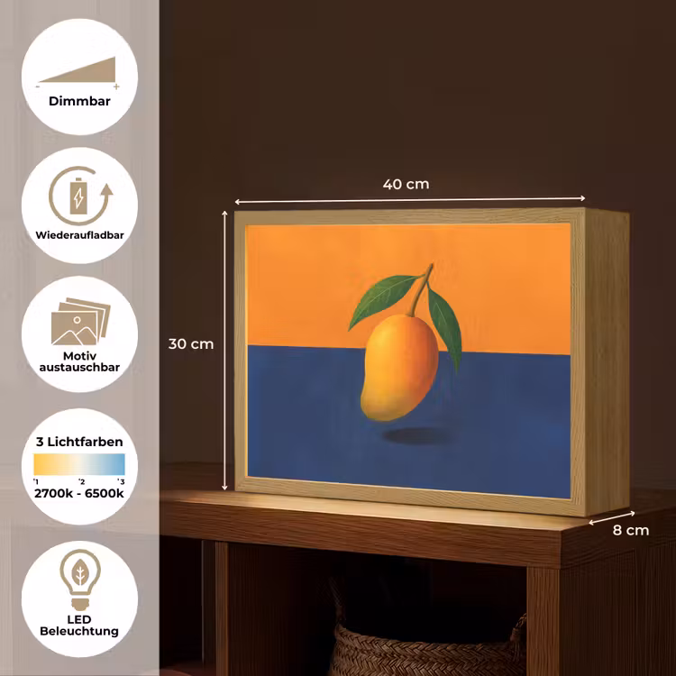 Mango - Vlakken - Bladeren - Oranje Light Box met batterij (Wandlamp) middel -USP_websiteoverzichtDE