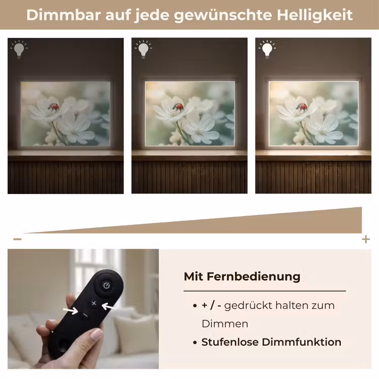 Lieveheersbeestje - Bloemen - Wit Light Box met batterij (Wandlamp) middel -USP_dimbaarDE