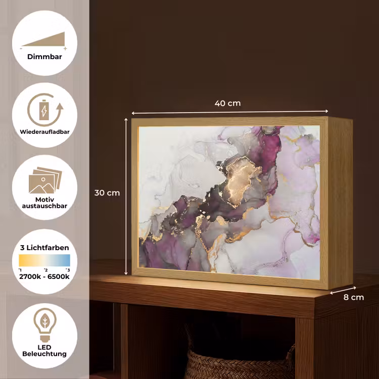 Marmer - Abstract - Goud - Paars Light Box met batterij (Wandlamp) middel -USP_websiteoverzichtDE