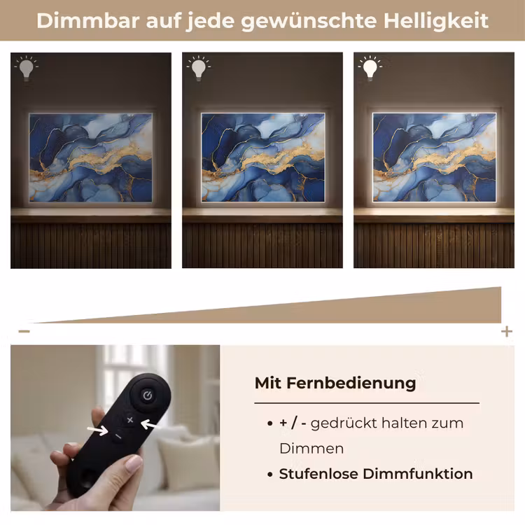 Marmer - Blauw - Goud - Abstract Light Box met batterij (Wandlamp) middel -USP_dimbaarDE