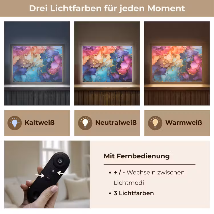 Marmer - Kleurrijk - Kleuren - Abstract Light Box met batterij (Wandlamp) middel -USP_lichtkleurDE