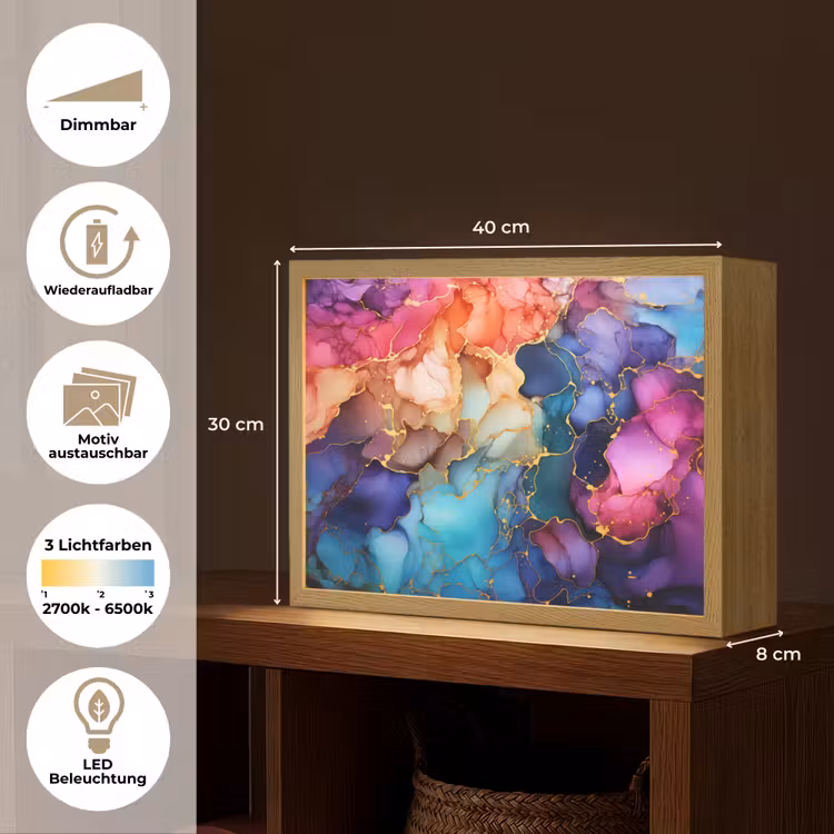 Marmer - Kleurrijk - Kleuren - Abstract Light Box met batterij (Wandlamp) middel -USP_websiteoverzichtDE