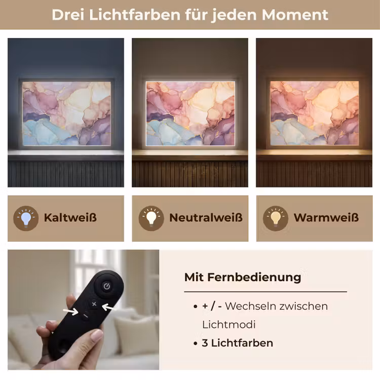 Marmer - Kleurrijk Light Box met batterij (Wandlamp) middel -USP_lichtkleurDE