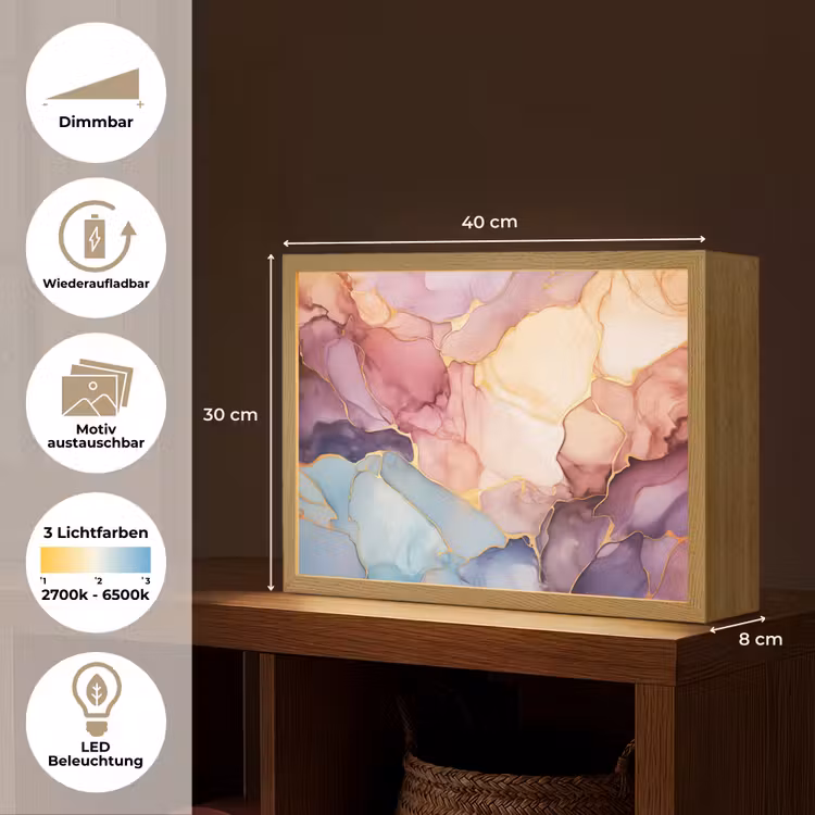 Marmer - Kleurrijk Light Box met batterij (Wandlamp) middel -USP_websiteoverzichtDE