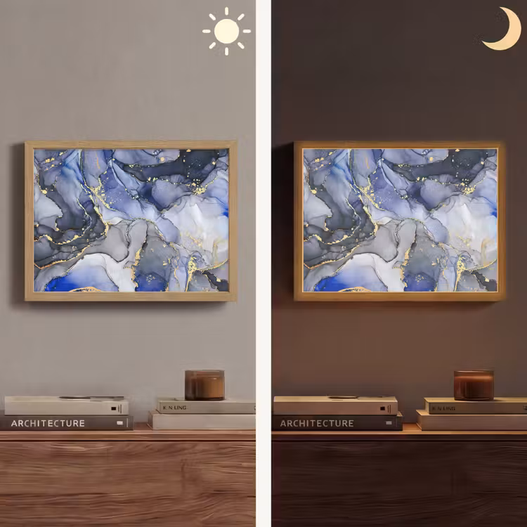 Marmer - Goud - Abstract - Blauw Light Box met batterij (Wandlamp) middel -sfeer3