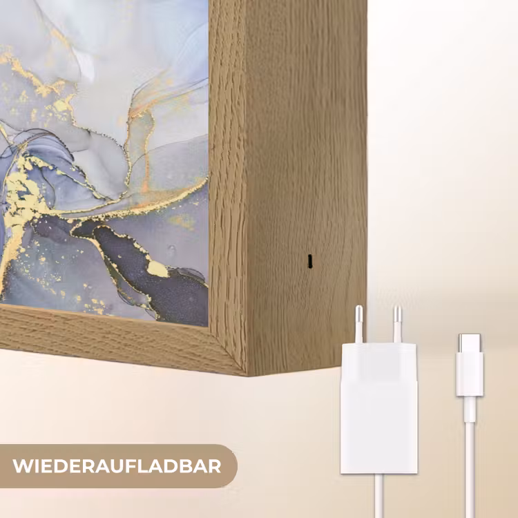 Marmer - Goud - Abstract - Blauw Light Box met batterij (Wandlamp) middel -USP_websiteoplaadbaarDE