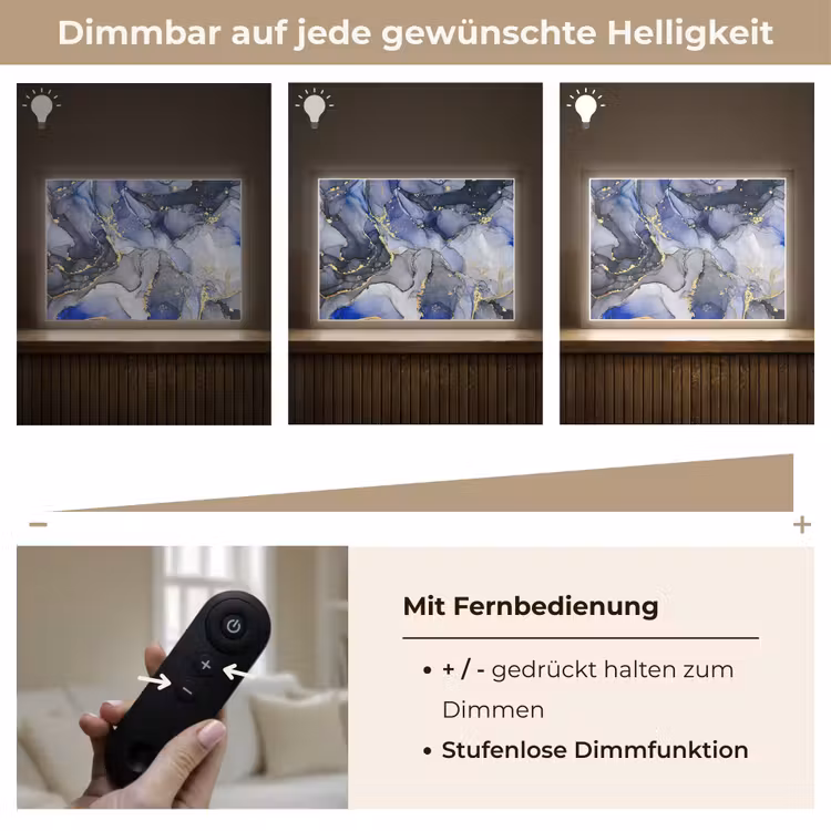 Marmer - Goud - Abstract - Blauw Light Box met batterij (Wandlamp) middel -USP_dimbaarDE
