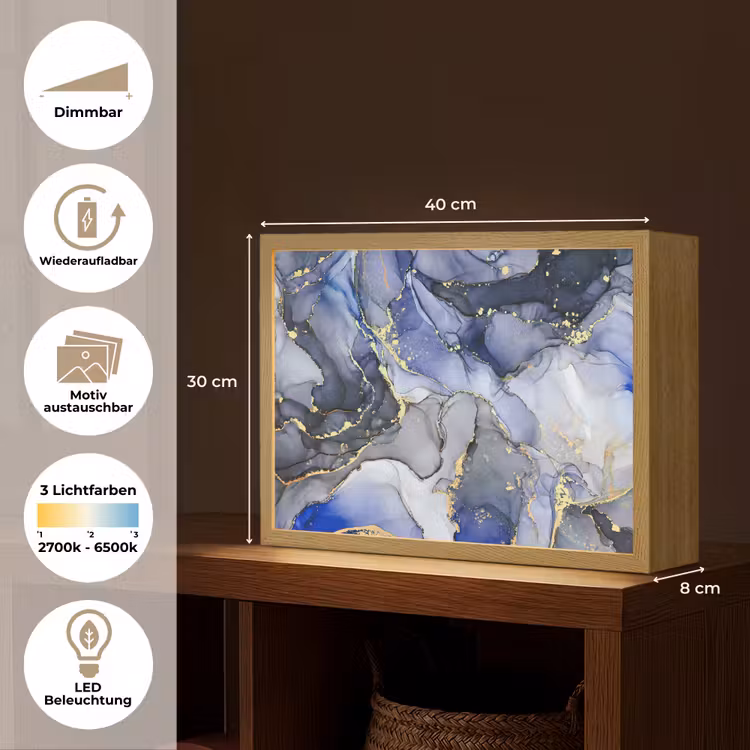 Marmer - Goud - Abstract - Blauw Light Box met batterij (Wandlamp) middel -USP_websiteoverzichtDE