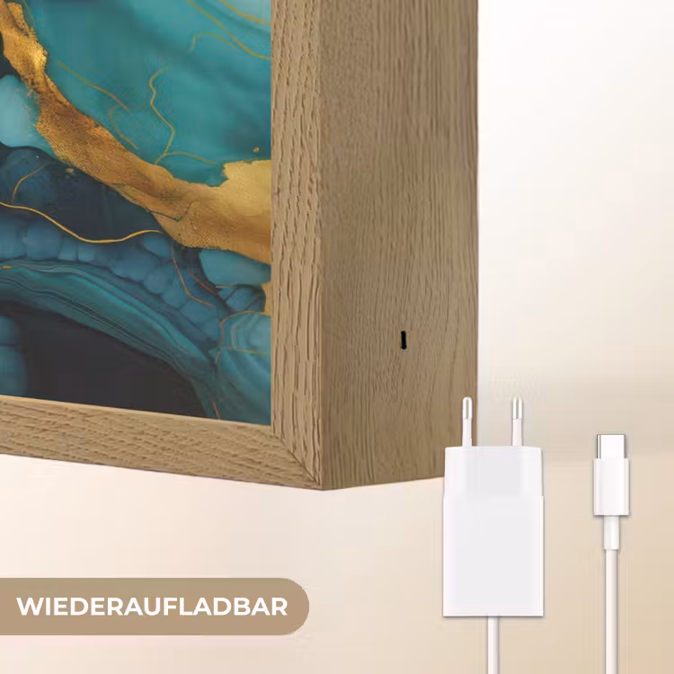 Marmer - Goud - Blauw groen - Abstract - Turquoise Light Box met batterij (Wandlamp) middel -USP_websiteoplaadbaarDE