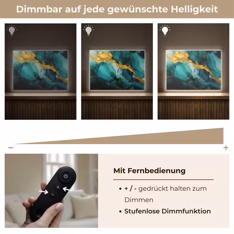 Marmer - Goud - Blauw groen - Abstract - Turquoise Light Box met batterij (Wandlamp) middel -USP_dimbaarDE