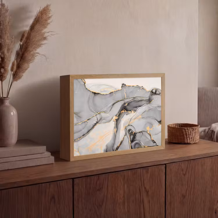 Marmer - Goud - Grijs Light Box met batterij (Wandlamp) middel -sfeer2
