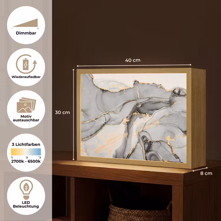 Marmer - Goud - Grijs Light Box met batterij (Wandlamp) middel -USP_websiteoverzichtDE