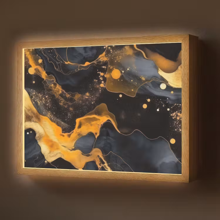 Marmer - Goud - Zwart - Abstract - Modern Light Box met batterij (Wandlamp) middel -z3d_website