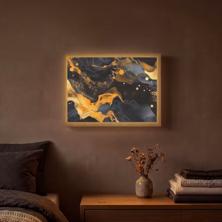 Marmer - Goud - Zwart - Abstract - Modern Light Box met batterij (Wandlamp) middel -sfeer4