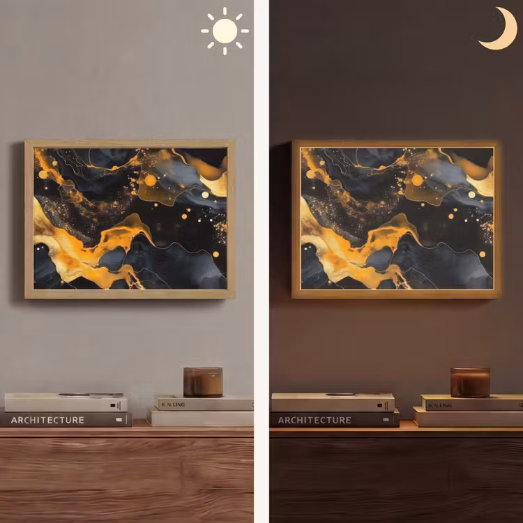 Marmer - Goud - Zwart - Abstract - Modern Light Box met batterij (Wandlamp) middel -sfeer3