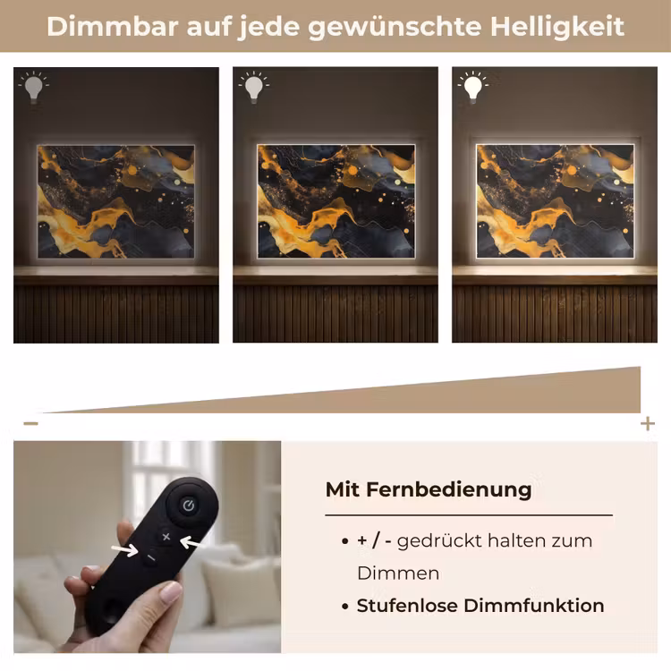 Marmer - Goud - Zwart - Abstract - Modern Light Box met batterij (Wandlamp) middel -USP_dimbaarDE