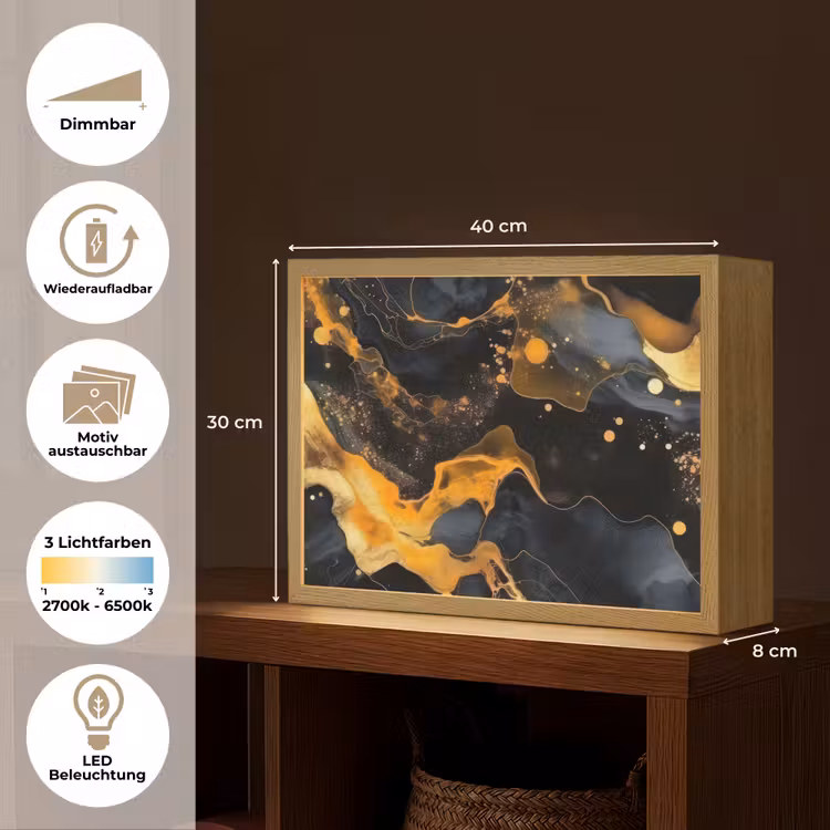 Marmer - Goud - Zwart - Abstract - Modern Light Box met batterij (Wandlamp) middel -USP_websiteoverzichtDE