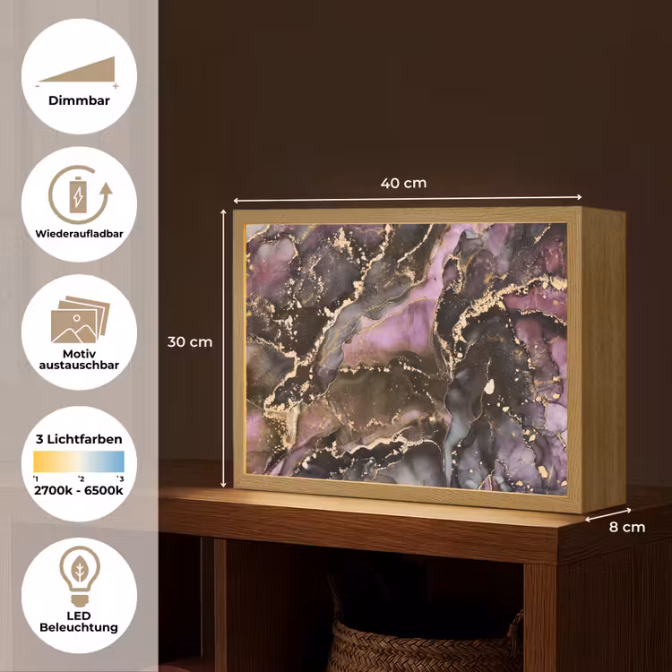Marmer - Gold - Steen - Abstract Light Box met batterij (Wandlamp) middel -USP_websiteoverzichtDE