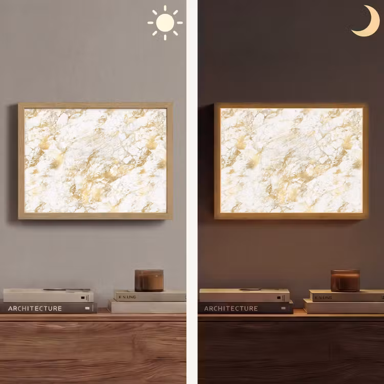 Marmer - Goud - Structuur Light Box met batterij (Wandlamp) middel 907 -sfeer3