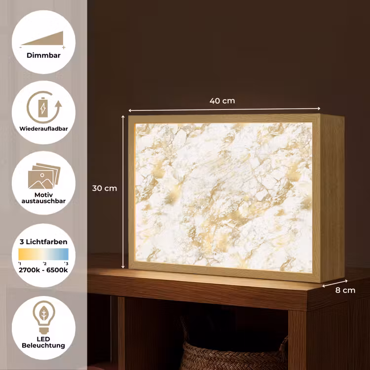 Marmer - Goud - Structuur Light Box met batterij (Wandlamp) middel 907 -USP_websiteoverzichtDE