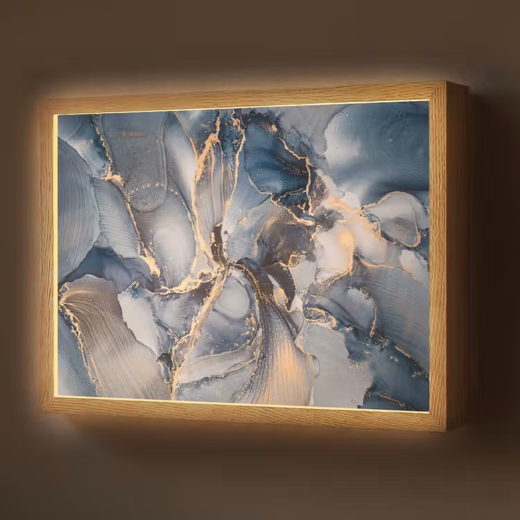 Marmer - Grijs - Blauw - Luxe - Goud Light Box met batterij (Wandlamp) middel -z3d_website
