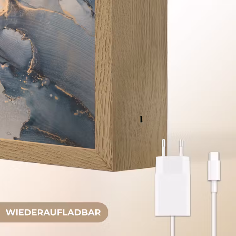 Marmer - Grijs - Blauw - Luxe - Goud Light Box met batterij (Wandlamp) middel -USP_websiteoplaadbaarDE