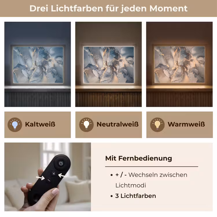 Marmer - Grijs - Blauw - Luxe - Goud Light Box met batterij (Wandlamp) middel -USP_lichtkleurDE