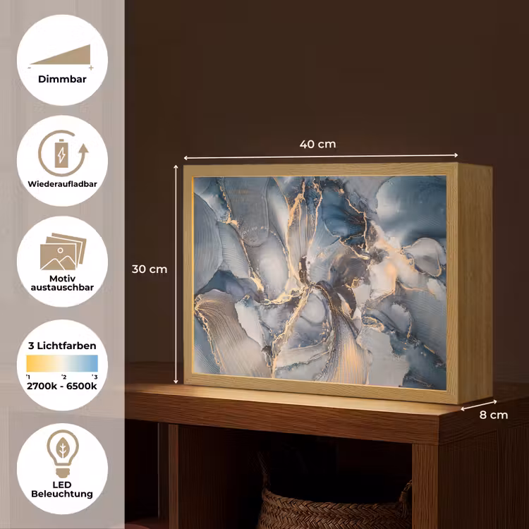 Marmer - Grijs - Blauw - Luxe - Goud Light Box met batterij (Wandlamp) middel -USP_websiteoverzichtDE