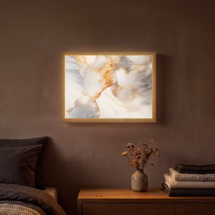 Marmer - Grijs - Goud Light Box met batterij (Wandlamp) middel -sfeer4