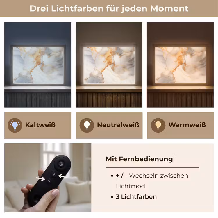 Marmer - Grijs - Goud Light Box met batterij (Wandlamp) middel -USP_lichtkleurDE