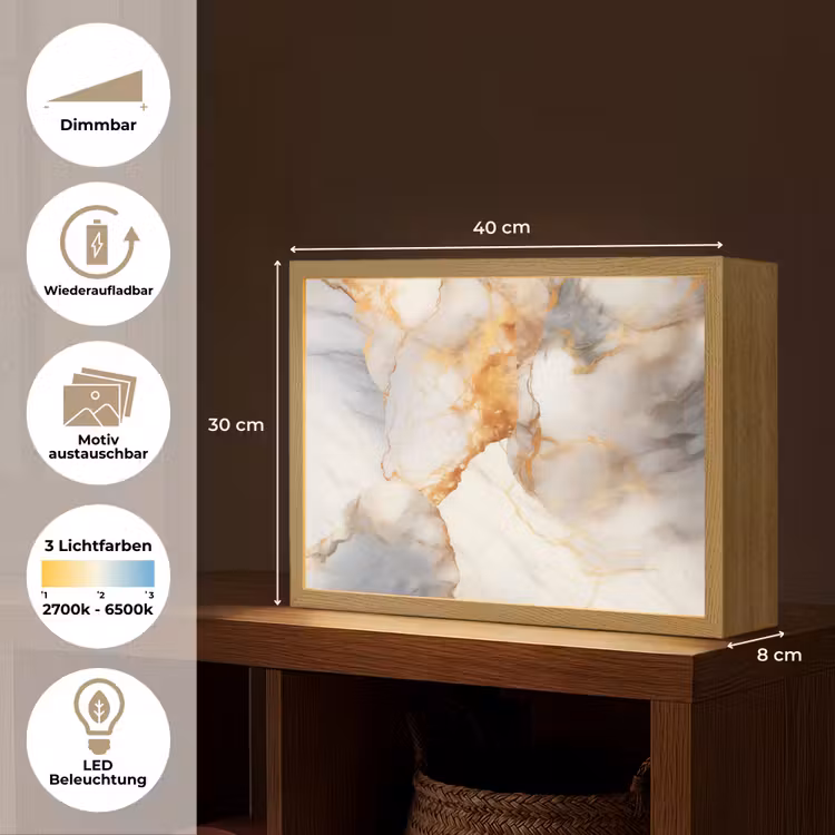 Marmer - Grijs - Goud Light Box met batterij (Wandlamp) middel -USP_websiteoverzichtDE