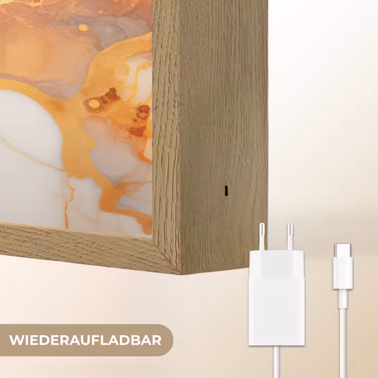 Marmer - Oranje - Goud - Modern - Abstract Light Box met batterij (Wandlamp) middel -USP_websiteoplaadbaarDE