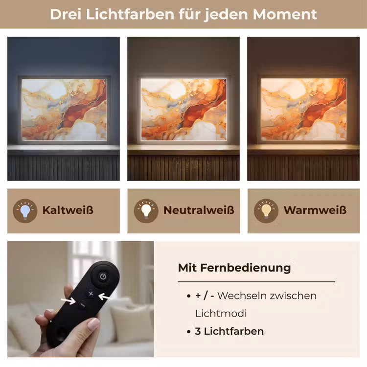 Marmer - Oranje - Goud - Modern - Abstract Light Box met batterij (Wandlamp) middel -USP_lichtkleurDE