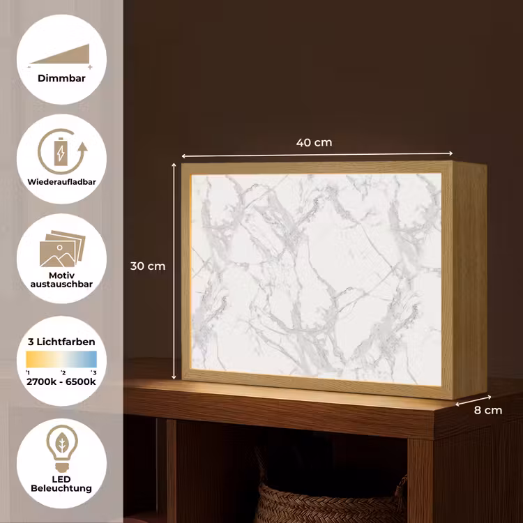 Marmer - Zuiver - Grijs - Aders Light Box met batterij (Wandlamp) middel 907 -USP_websiteoverzichtDE