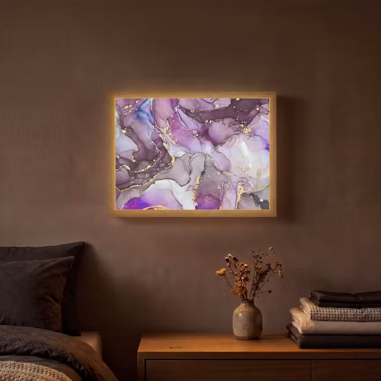 Marmer - Roze - Paars - Gold Light Box met batterij (Wandlamp) middel -sfeer4