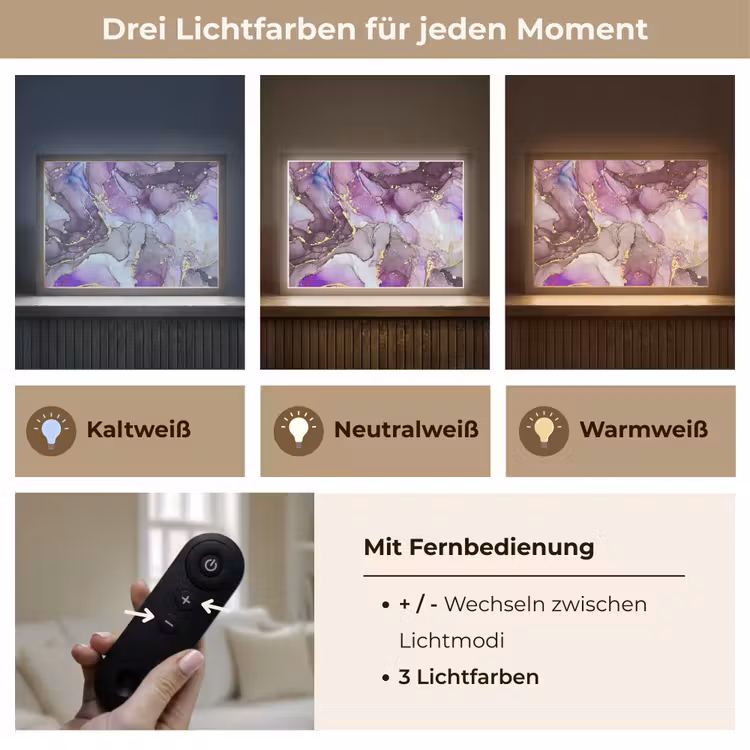 Marmer - Roze - Paars - Gold Light Box met batterij (Wandlamp) middel -USP_lichtkleurDE