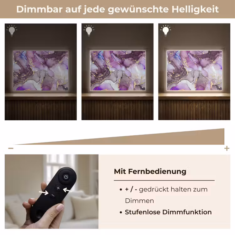 Marmer - Roze - Paars - Gold Light Box met batterij (Wandlamp) middel -USP_dimbaarDE