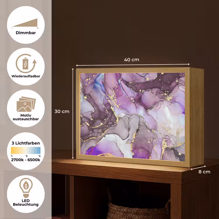 Marmer - Roze - Paars - Gold Light Box met batterij (Wandlamp) middel -USP_websiteoverzichtDE