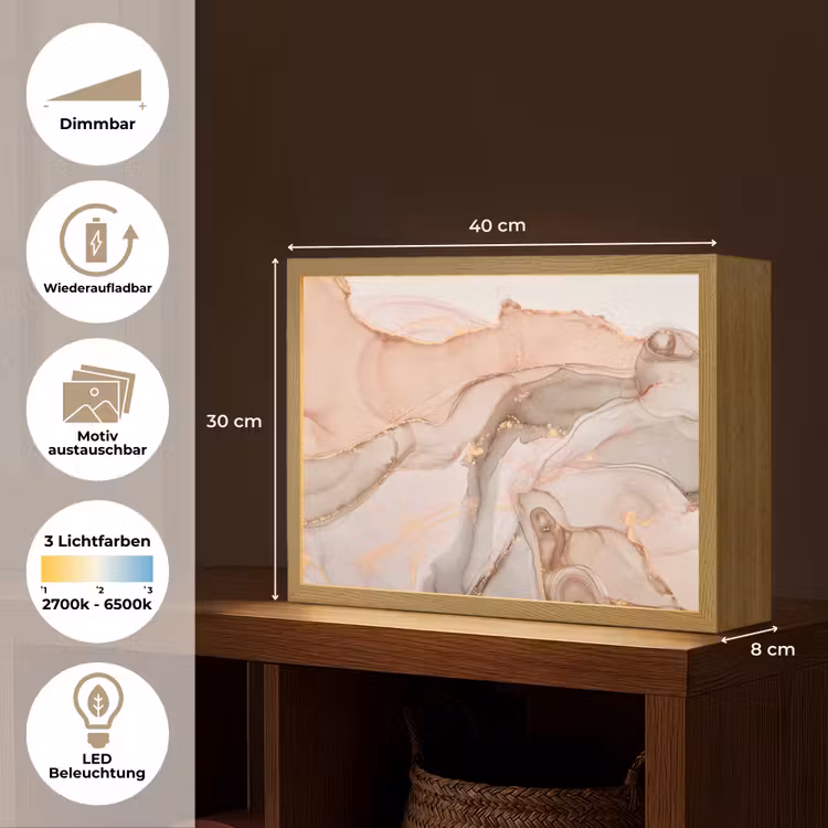 Marmer - Roze - Rosé Light Box met batterij (Wandlamp) middel -USP_websiteoverzichtDE