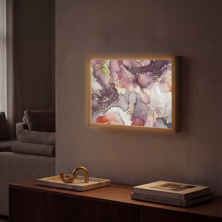 Marmer - Rood - Paars - Goud Light Box met batterij (Wandlamp) middel -sfeer1