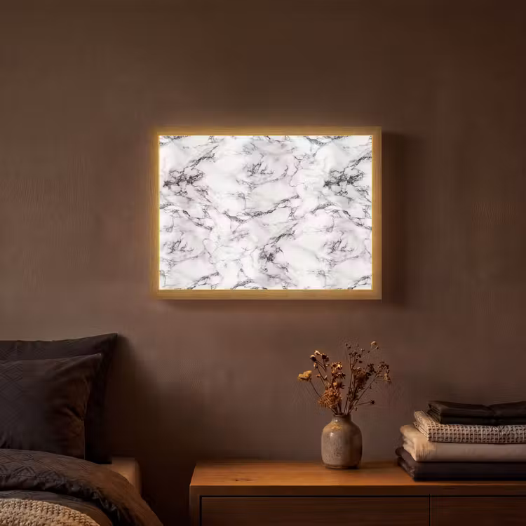 Marmer - Zwart - Dramatisch - Wit Light Box met batterij (Wandlamp) middel 907 -sfeer4