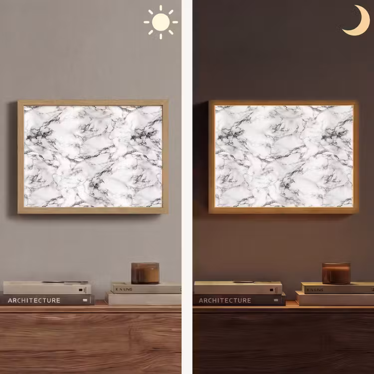Marmer - Zwart - Dramatisch - Wit Light Box met batterij (Wandlamp) middel 907 -sfeer3
