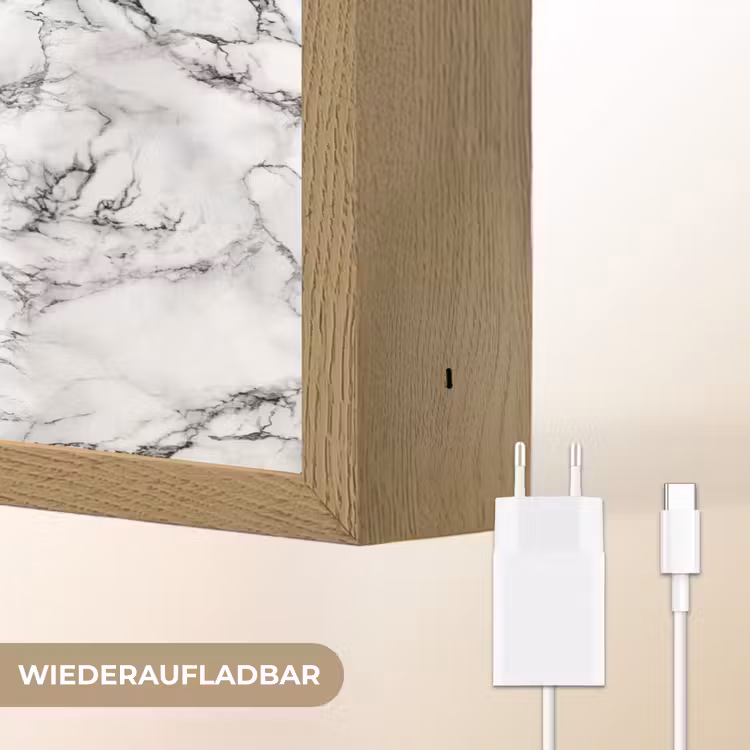 Marmer - Zwart - Dramatisch - Wit Light Box met batterij (Wandlamp) middel 907 -USP_websiteoplaadbaarDE