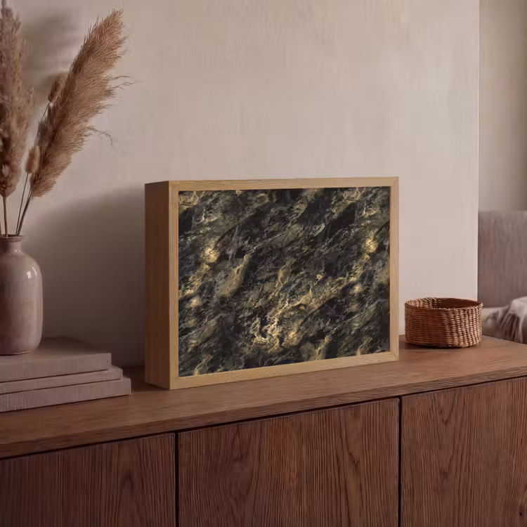 Marmer - Zwart - Goud Light Box met batterij (Wandlamp) middel 907 -sfeer2