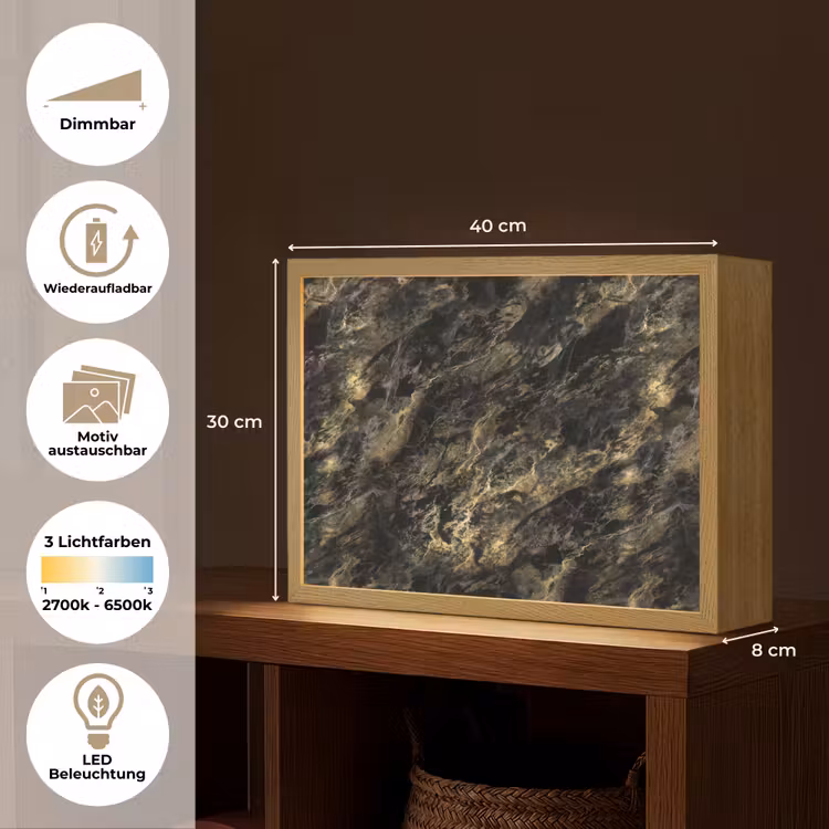 Marmer - Zwart - Goud Light Box met batterij (Wandlamp) middel 907 -USP_websiteoverzichtDE