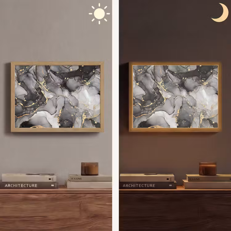 Marmer - Zwart - Goud - Grijs Light Box met batterij (Wandlamp) middel -sfeer3
