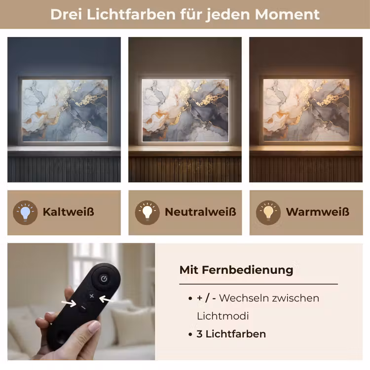 Marmer - Zwart - Goud - Wit Light Box met batterij (Wandlamp) middel -USP_lichtkleurDE