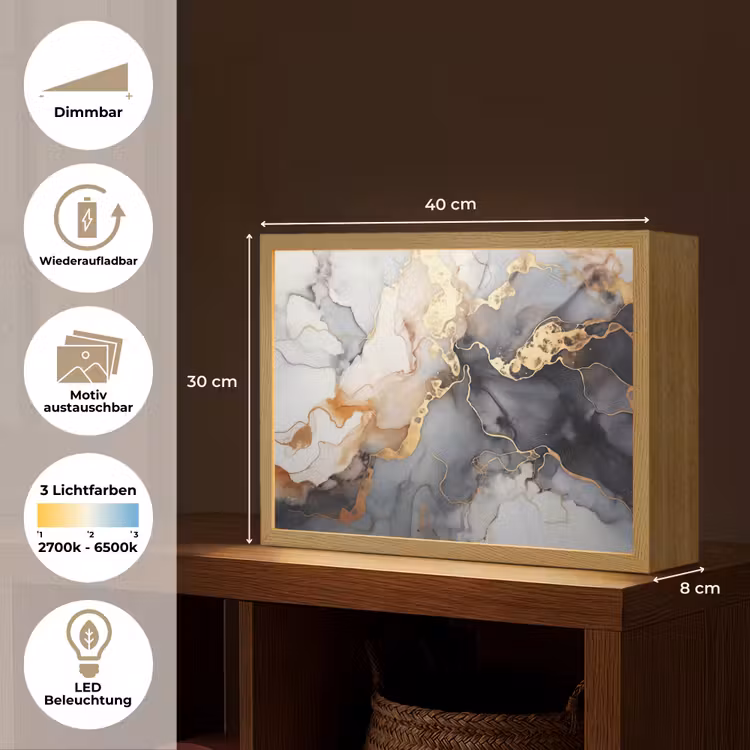 Marmer - Zwart - Goud - Wit Light Box met batterij (Wandlamp) middel -USP_websiteoverzichtDE