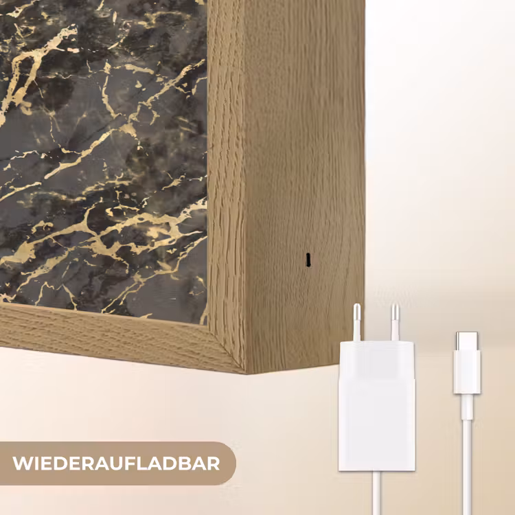 Marmer - Zwart - Goudstructuur Light Box met batterij (Wandlamp) middel 907 -USP_websiteoplaadbaarDE